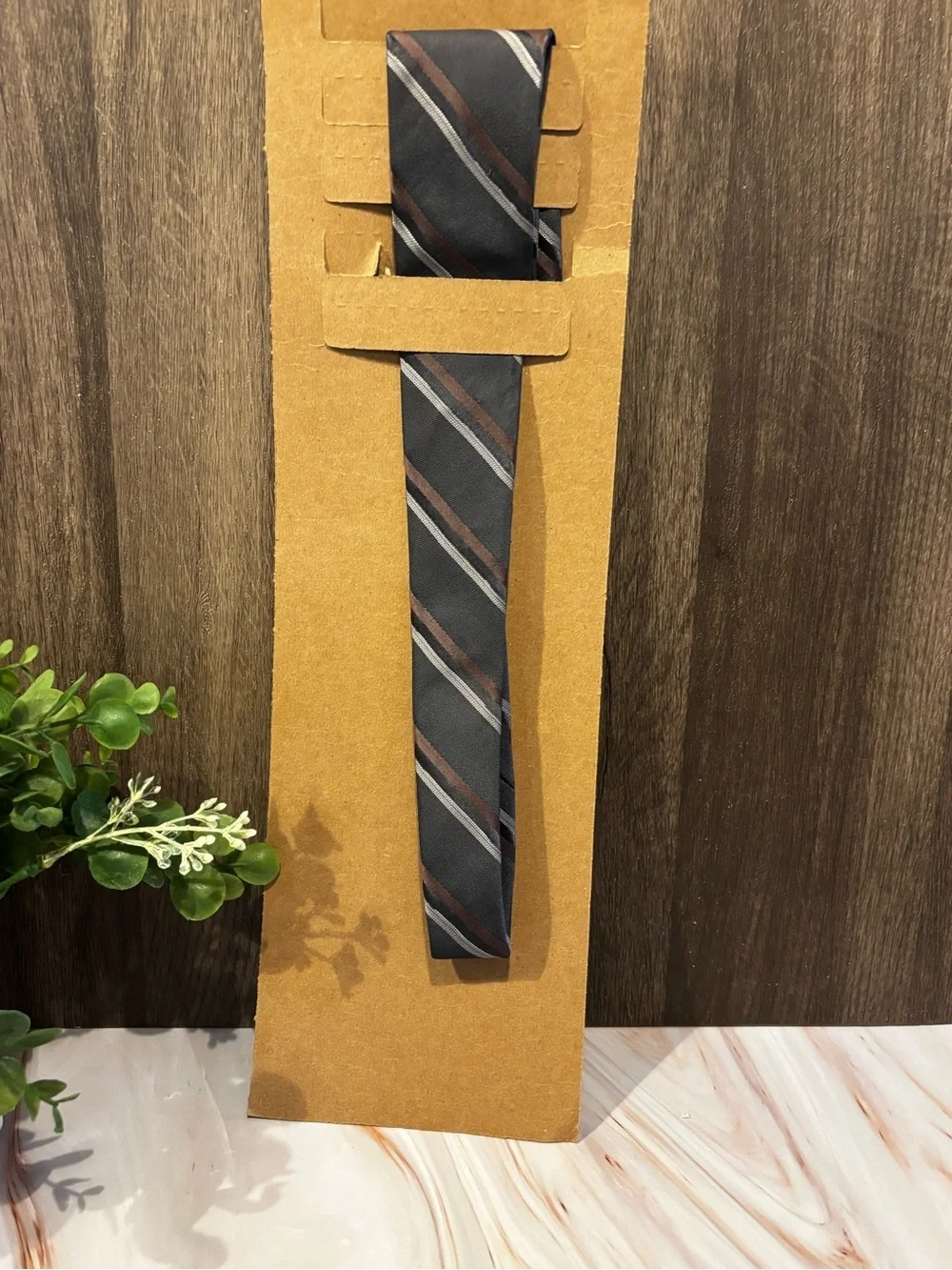 Men's Black Tie with Brown and Gray Diagonal Stripes